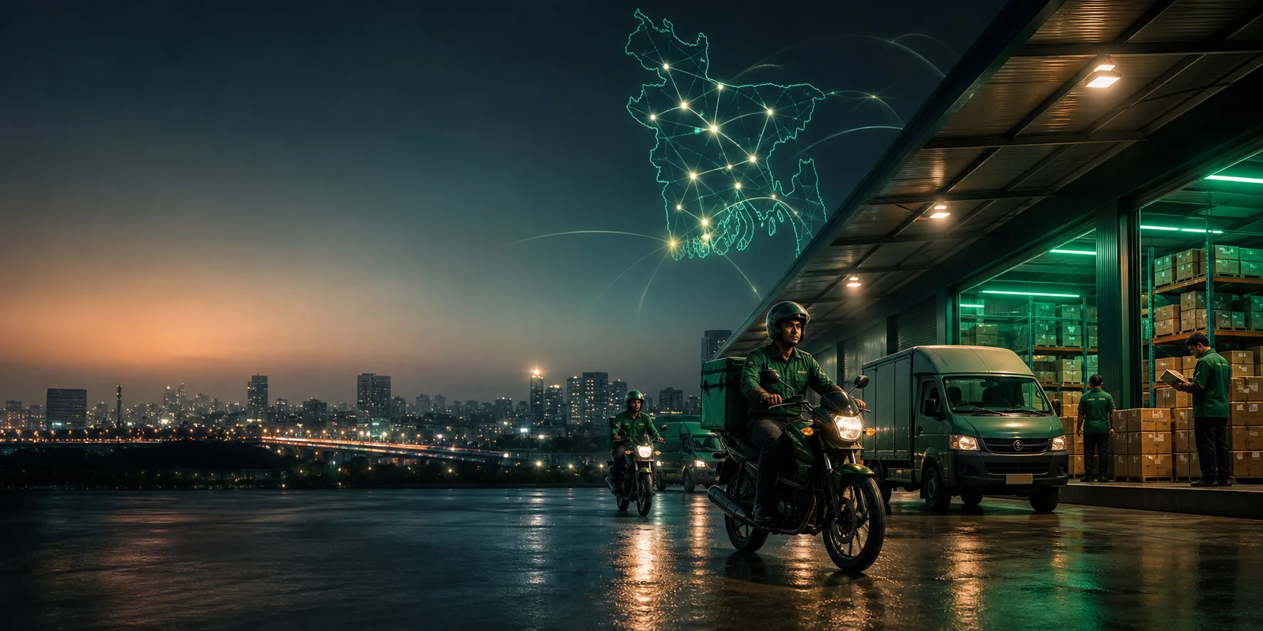 Courier delivery operations with route network across Bangladesh