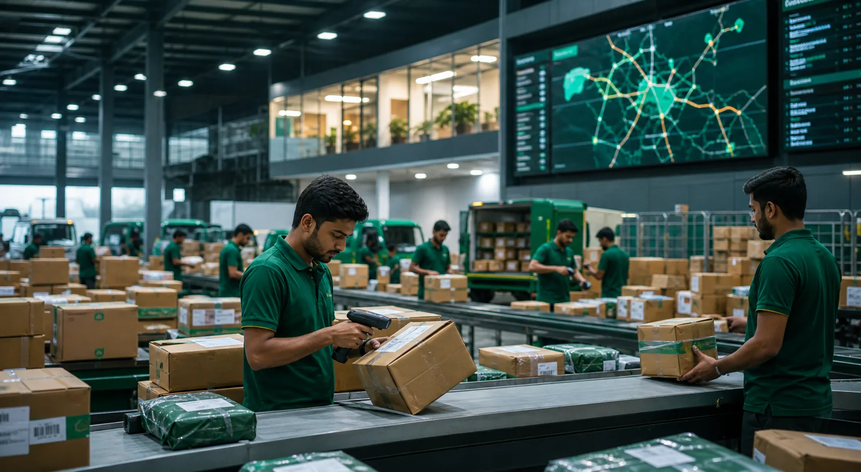 Organized courier parcel sorting hub