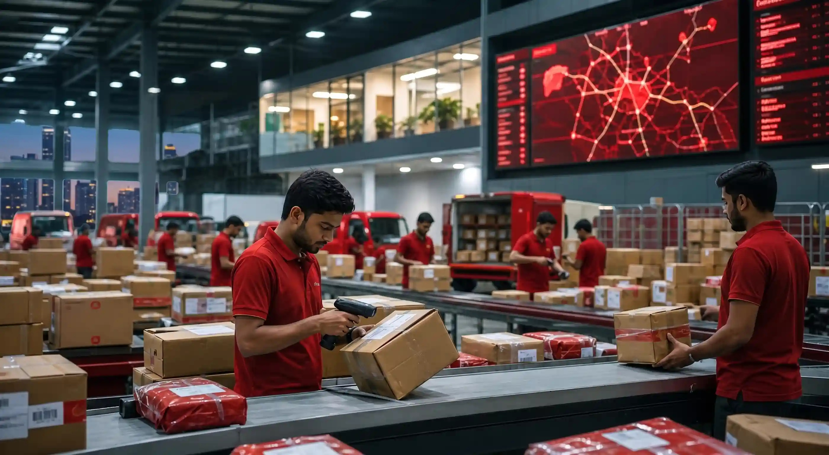 Organized courier parcel sorting hub